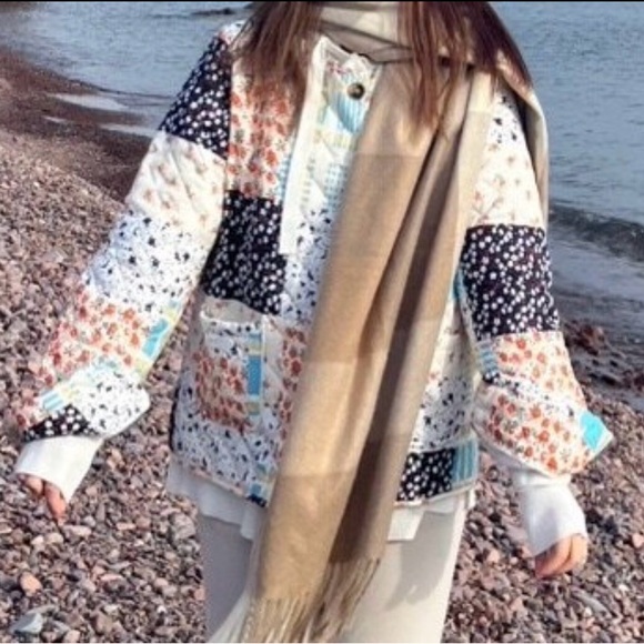 Cozy Floral Patchwork Print Open Front Quilted Jacket Coat - Picture 4 of 6